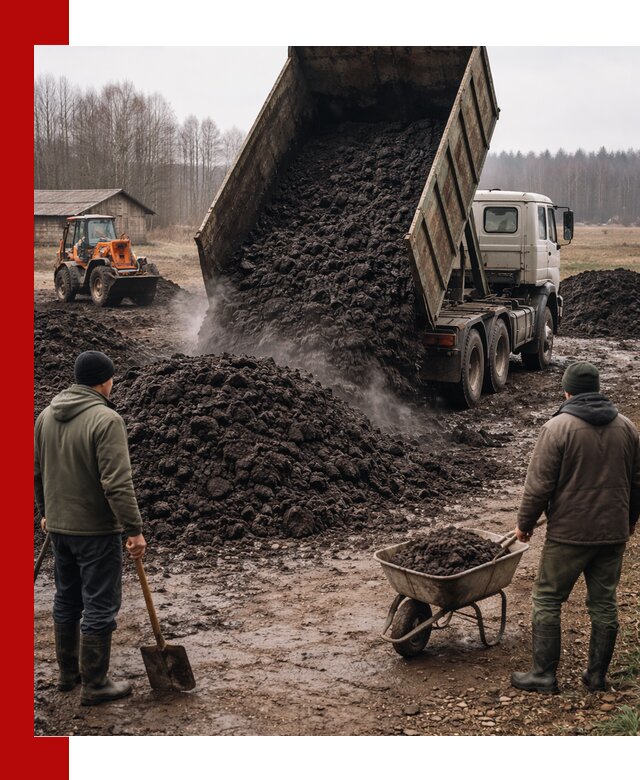 Доставка низинного торфа с разгрузкой и доставкой в Россоши