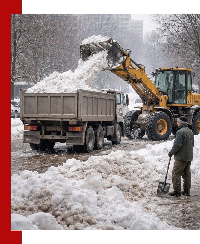 Вывоз снега грузовой техникой в Россоши оперативно и чисто