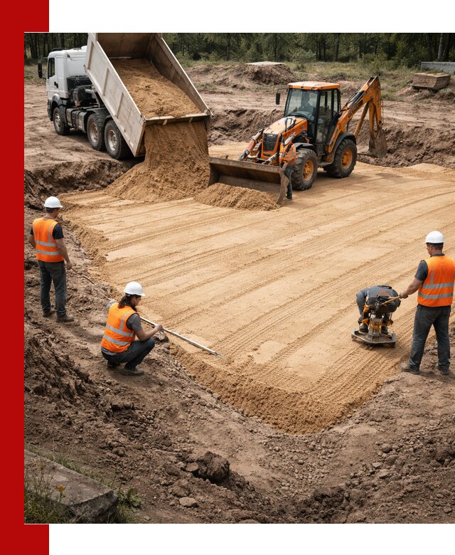 Устройство песчаной подушки для фундаментов и дорог в Россоши